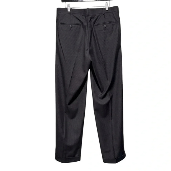 🍀2/$22 Axist 34x32 Pleated Front Pinstriped Cuffed Hem Black Dress Pants Mens - Picture 5 of 12